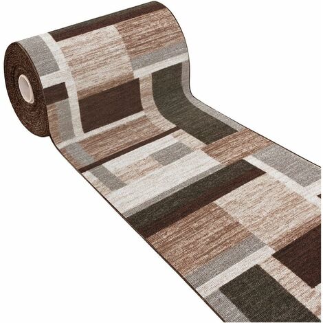 Tappeto Cucina Bordato Passatoia Antiscivolo Lavabile 100% Made in Italy Marrone - 57x240 cm