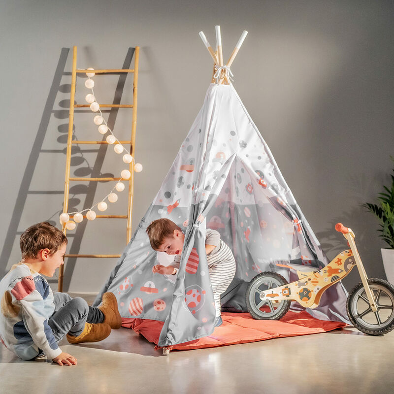 Beeloom - Tepee indiano per bambini COSMO TIPI Set tenda per bambini con  finestra, colore grigio e rosso età consigliata 3 anni