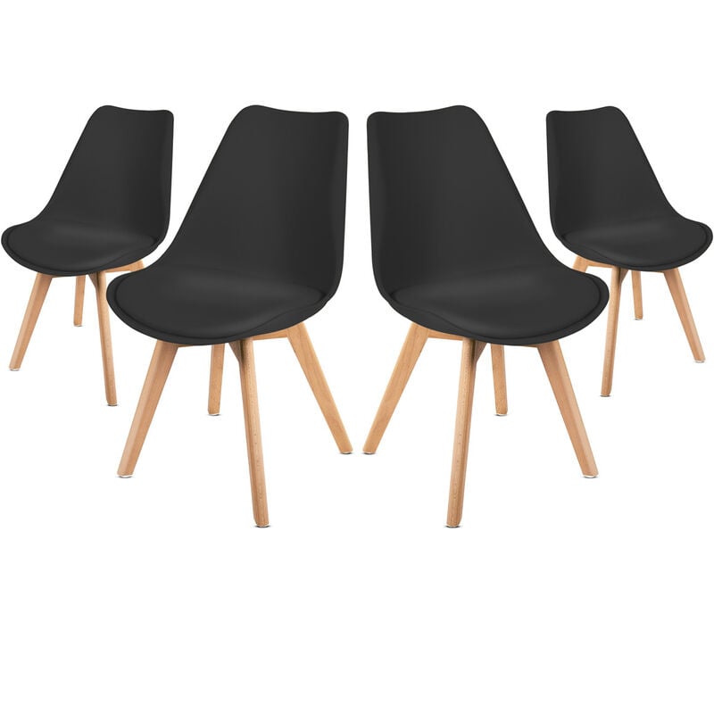 Confezione da 4 sedie da pranzo nere, design moderno, sedie a tulipano per  salotto, ufficio, soggiorno, ufficio o terrazza, schienale ergonomico,  seduta imbottita e gambe in legno, stile scandinavo, n