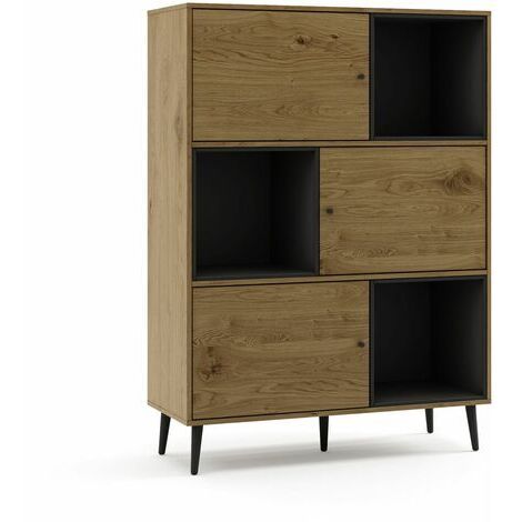 Credenza Armadio Ausiliario Nero 57x35x90 Cm - Design Minimalista, Compensato E Ferro, Con Ripiani