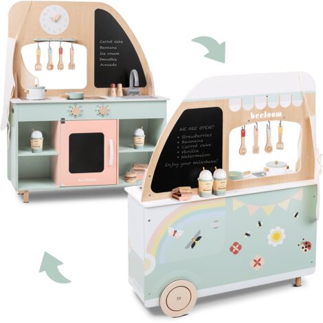 Cucina di legno per bambini con accessori per bambini +3 anni colore verde e  rosa