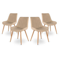 Confezione da 4 sedie da pranzo, ufficio o salotto con schienale imbottito, light beige, stile elegante