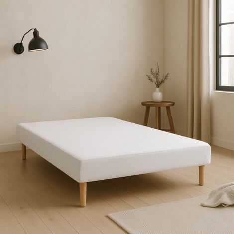 Bysommiflex – Sommier tapissier blanc 130x200 cm – Fabrication française artisanale – Structure en bois d'épicéa – Hauteur avec pieds 27 cm