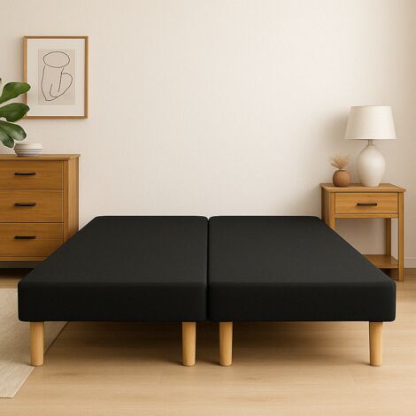 SOMMIER TAPISSIER NOIR 80x200x2 (160x200)  FABRICATION FRANÇAISE ARTISANALE  PIEDS OFFERTS  HAUTEUR avec PIEDS 27 cm