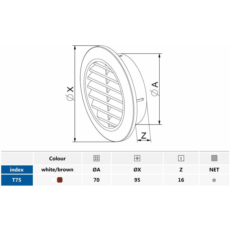 Bouche ventilation autoréglable VMC simple flux Sanitaire Ø 125 mm100 mm