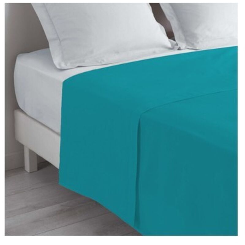 Drap Plat Uni Gaze De Coton, Kumla - Bleu Cyclades - 180 X 290 Cm