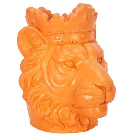 Cache pot tête de lion couronné en magnesia - Orange - H 35 x D 30 cm - Livraison gratuite