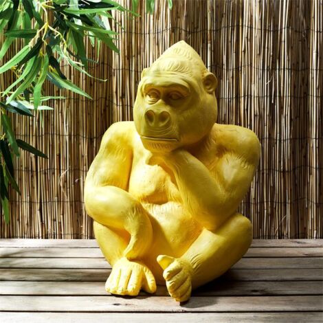 Statuette de gorille décorative en magnesia - Jaune - H 54 cm - Livraison gratuite
