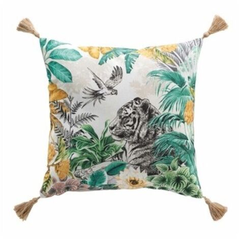 Coussin déhoussable en coton avec motif jungle Savana - Multicolore - 45 x 45 cm - Livraison gratuite (1/3)