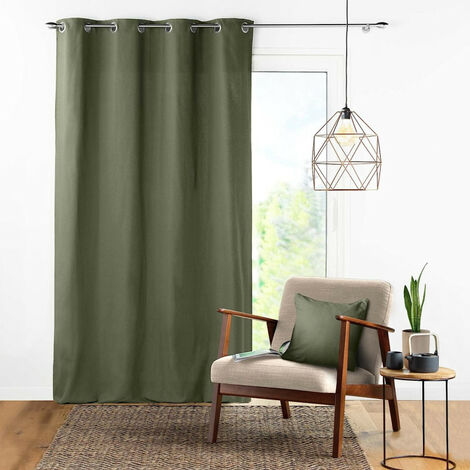 Rideau en coton uni à 8 oeillets "Panama" - Vert kaki - 140 x 240 cm - Livraison gratuite