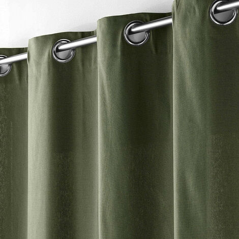 Rideau en coton uni à 8 oeillets "Panama" - Vert kaki - 140 x 240 cm - Livraison gratuite