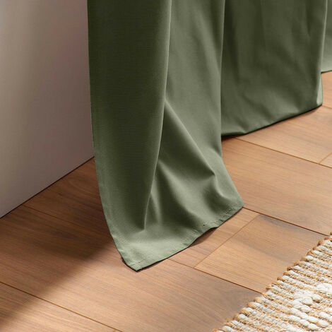 Rideau en coton uni à 8 oeillets "Panama" - Vert kaki - 140 x 240 cm - Livraison gratuite