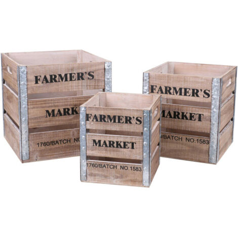 Set de 3 Caisses en Bois et Métal Farmers