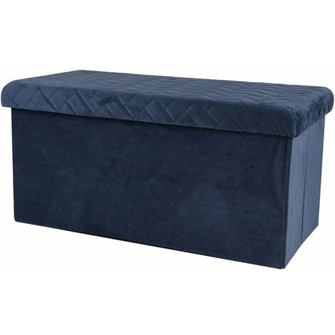 Banc de rangement pliable en velours - 76 x 38 x H 38 - Bleu - Livraison gratuite (1/3)