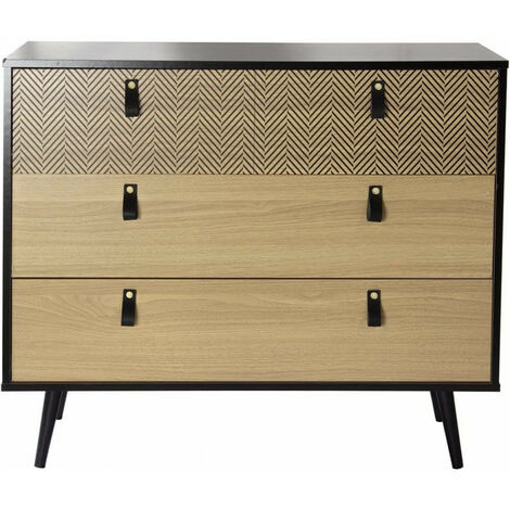 Commode bicolore 3 tiroirs en panneaux de particules – Dimensions 99x40x82cm – Motifs Chelsea – Revêtement polyuréthane – Urban Living (1/5)