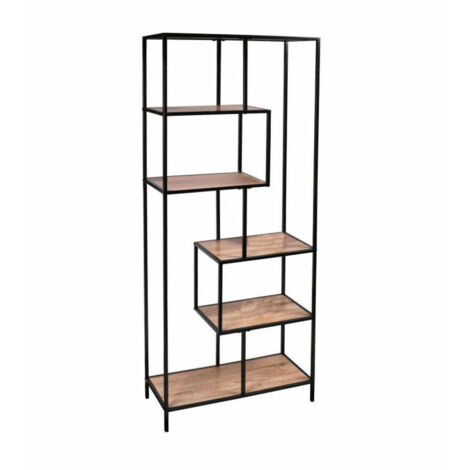 Bibliothèque COLORADO 6 étagères - Noir mat et bois - Bois et métal - 114 x 33 x H 76 cm - Livraison gratuite (1/5)