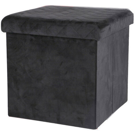 Pouf de rangement carré pliable en velours - 37.5 x H 37,5 cm - Noir - Livraison gratuite