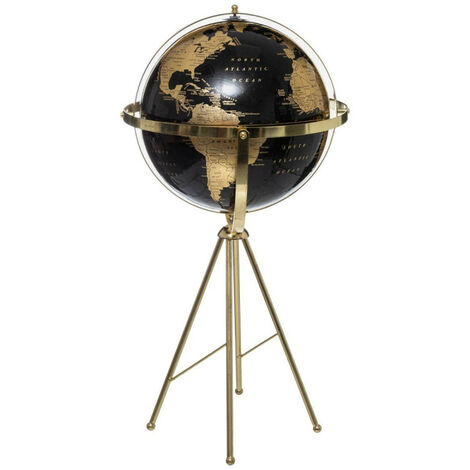 Fééric Lights And Christmas – Globe terrestre sur pieds noir et doré – Hauteur 60 cm – Diamètre 34 cm – PVC et papier – Pieds en métal