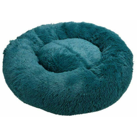 Coussin rond en fausse fourrure pour animaux - Bleu canard - D 95 x H 22 cm - Livraison gratuite (1/5)