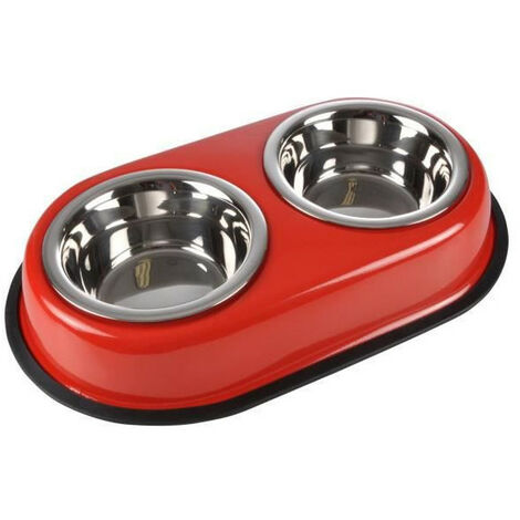 Double bols en inox avec support en métal antidérapant - Rouge - D14/9 x L 21 x l 14 cm - Livraison gratuite (1/3)