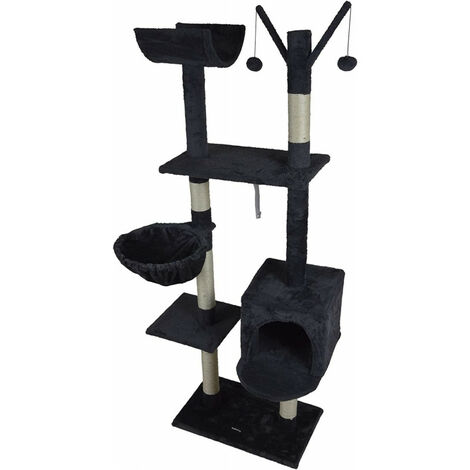 Arbre à chat avec 4 plateformes et jouets - Gris - H 160 cm - Livraison gratuite (1/5)