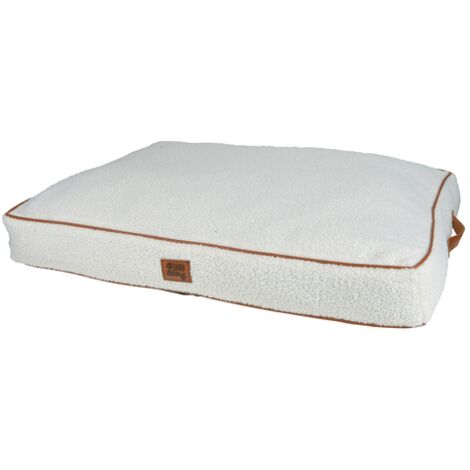 Coussin rectangle pour animaux en tissu à bouclettes - Blanc - L 100 x l 80 x H 15 cm - Gamme Wooly - Livraison gratuite (1/5)