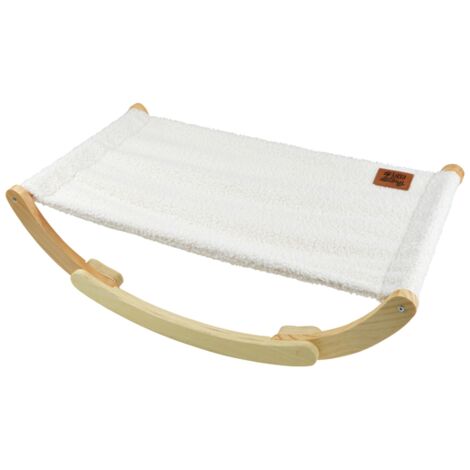 Hamac à bascule pour chat en tissu à bouclettes et bois - Blanc - L 59 x l 37 x H 20 cm - Gamme Wooly - Livraison gratuite (1/4)