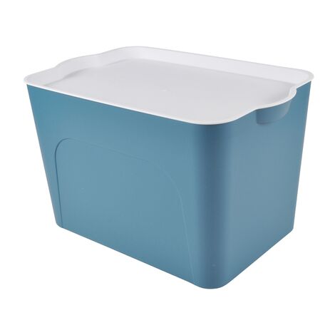 Box avec couvercle en plastique - 26L - Bleu et blanc - L 40 x l 27 x H 24,5 cm - Livraison gratuite (1/3)