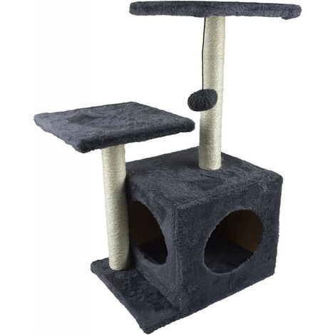 Arbre à chat avec jouet et niche - Gris - H 60 cm - Livraison gratuite (1/5)