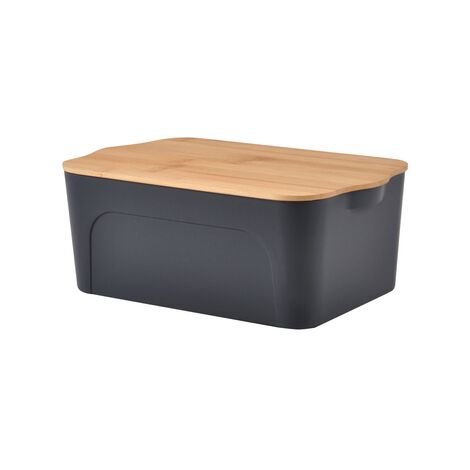 Boîte en plastique avec couvercle en bambou - 5L - Gris et beige - L 28 x l 18 x H 10,5 cm - Livraison gratuite (1/3)