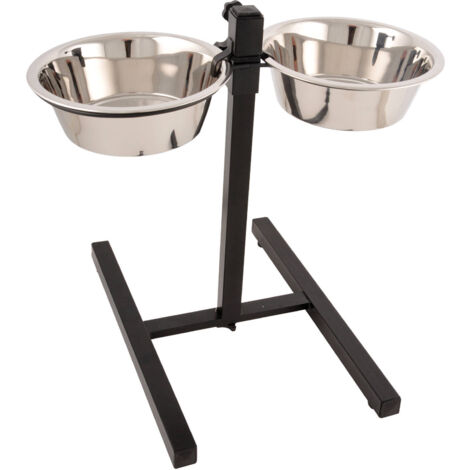 Bar à chien avec 2 bols en inox + support en métal à hauteur règlable - Noir - D 15/21 x H 42 cm - Livraison gratuite (1/5)