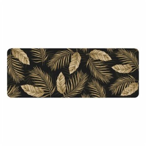 Tapis de cuisine d'intérieur rectangle imprimé feuilles "Goldena" - Noir et doré - 45 x 120 cm - Livraison gratuite (1/3)
