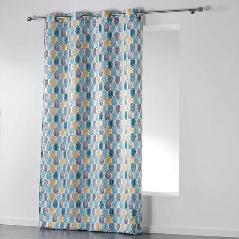 Douceur D'Intérieur – Rideau à oeillets imprimé feuilles Palpito – Multicolore – 140 x 260 cm – 100% polyester – Finition œillets ronds en métal argenté (1/6)