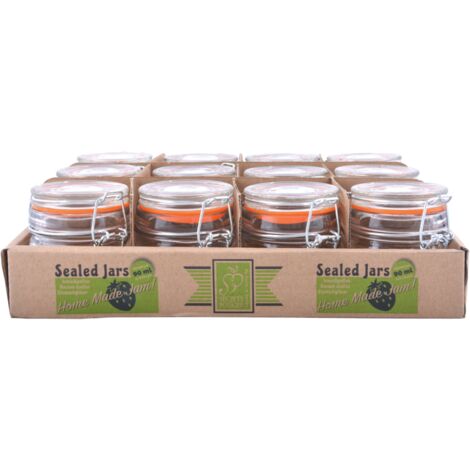 Esschert Design – Pack de 12 bocaux en verre transparent 9cl – Dimensions L 27,5 x P 24 x H 7,5 cm – Matériau : verre, métal, caoutchouc