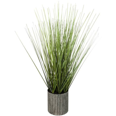 Atmosphera – Plante verte artificielle herbe 45 cm dans pot métal vintage – Décoration intérieure sans entretien – Dimensions pot D. 24 cm x H. 10,2 cm
