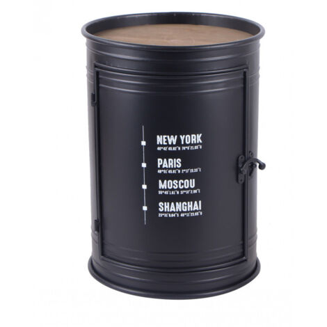 Bar bidon 1 porte LOFT & METAL - Noir et bois - Métal et bois - D 33.5 x H 46.5 cm - Livraison gratuite