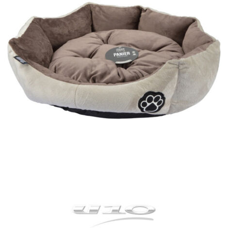 Panier rond avec coussin amovible en velours - Beige et marron - D 60 cm - Gamme Patchy - Livraison gratuite (1/5)