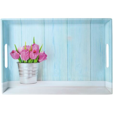 Plateau de service rectangulaire 50x35cm – Plastique multicolore – Parois hautes et poignées – Résistant aux rayures et lave-vaisselle – Kesper