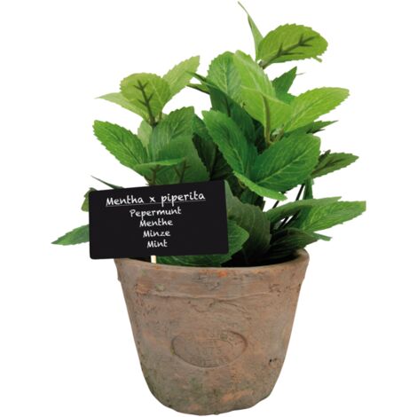 Menthe artificielle et son pot en terre cuite - Vert - D 11,8 x H 16,5 cm - Livraison gratuite (1/3)