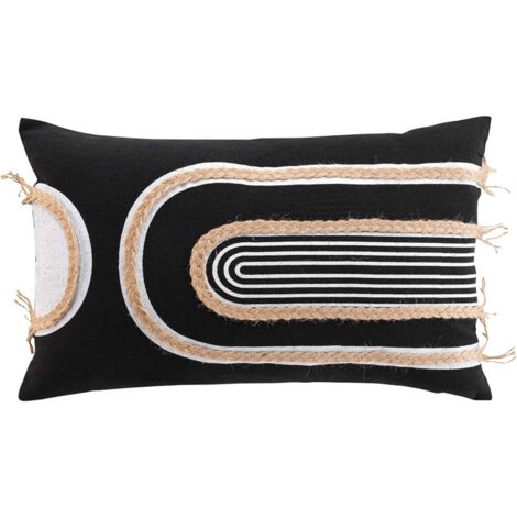 Coussin déhoussable rectangulaire en polycoton et jute avec imprimé géométrique Milazzo - Noir - 30 x 50 cm - Livraison gratuite (1/3)