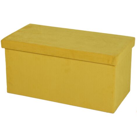 Banc de rangement pliable en velours côtelé "Kube" - Jaune - L 76 x P 37,5 x H 37,5 cm - Livraison gratuite (1/2)