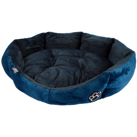 Panier rond avec coussin amovible en velours - Bleu et noir - D 60 cm - Gamme Patchy - Livraison gratuite