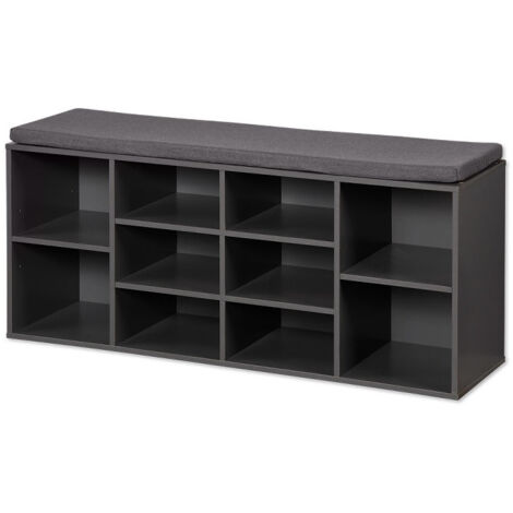 Meuble à chaussures à 10 cases en bois avec coussin - Gris - L 100 x H 48 cm - Livraison gratuite (1/5)