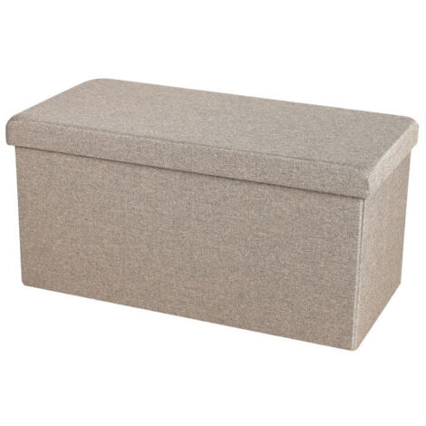 Banquette coffre de rangement tissu gris sable aspect lin 76x37.5x37.5cm (1/4)