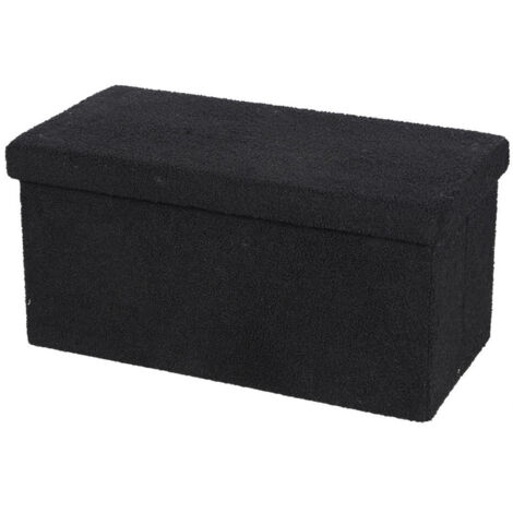 Banc de rangement pliable aspect peluche "Kube" - Noir - L 76 x P 37,5 x H 37,5 cm - Livraison gratuite (1/2)