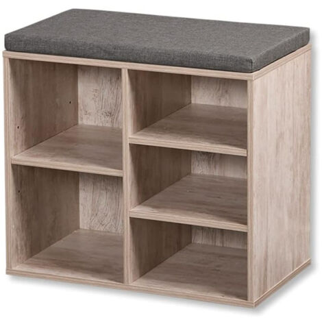 Meuble à chaussures avec assise, 5 compartiments, MDF, blanchi, Kesper (1/7)
