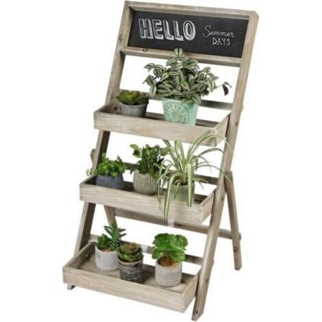 5Five Simply Smart – Étagère à plantes en bois 3 niveaux – Ardoise pour étiquetage – Dimensions L 45 x P 43 x H 78 cm – Résistante aux intempéries