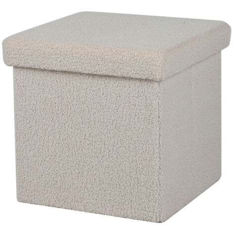 Pouf de rangement pliable aspect peluche "Kube" - Blanc cassé - 37,5 x 37,5 x H 37,5 cm - Livraison gratuite (1/2)