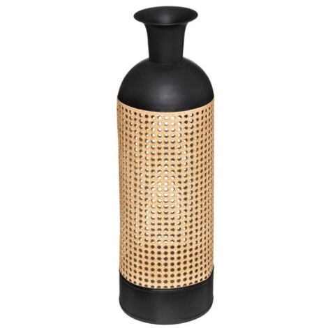 Vase en métal et canahe "Houria" - Noir - H 60,5 cm - Livraison gratuite