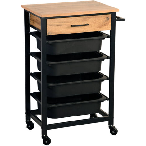 Chariot de cuisine mobile 47 x 37 cm – Hauteur 85 cm – Panneau MDF chêne sonoma – Tiroir et étagères pour rangement – Kesper